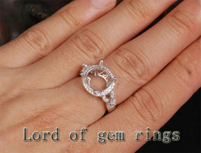 Diamond Engagement Semi Mount Ring 14K White Gold Setting Round 11mm - Lord of Gem Rings