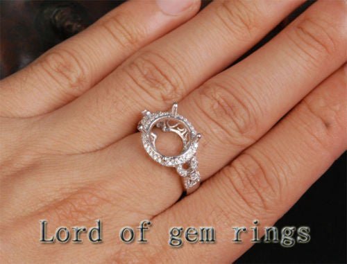 Diamond Engagement Semi Mount Ring 14K White Gold Setting Round 11mm - Lord of Gem Rings