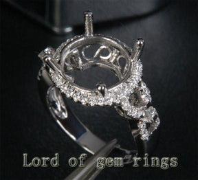 Diamond Engagement Semi Mount Ring 14K White Gold Setting Round 11mm - Lord of Gem Rings