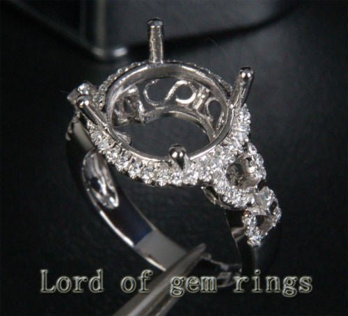 Diamond Engagement Semi Mount Ring 14K White Gold Setting Round 11mm - Lord of Gem Rings