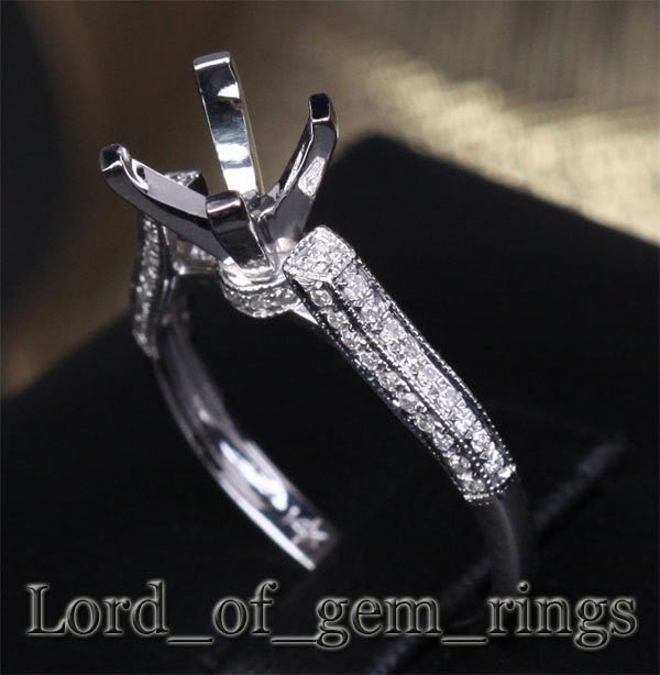 Diamond Engagement Semi Mount Ring 14K White Gold Setting Round 5.5-6mm - Lord of Gem Rings