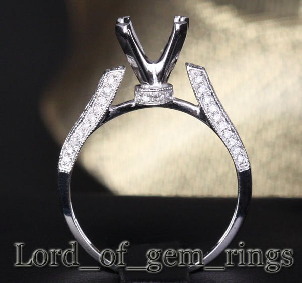 Diamond Engagement Semi Mount Ring 14K White Gold Setting Round 5.5-6mm - Lord of Gem Rings