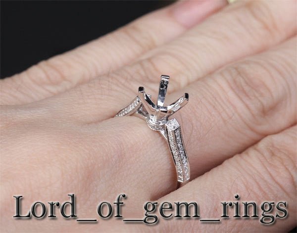 Diamond Engagement Semi Mount Ring 14K White Gold Setting Round 5.5-6mm - Lord of Gem Rings
