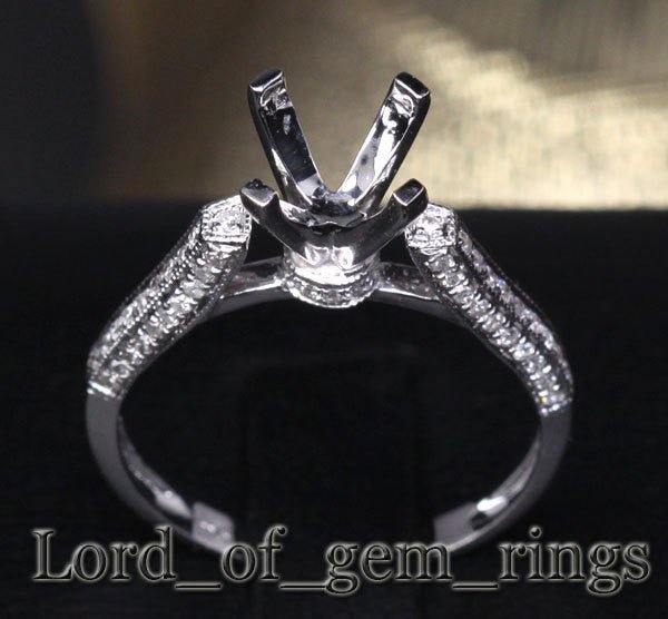 Diamond Engagement Semi Mount Ring 14K White Gold Setting Round 5.5-6mm - Lord of Gem Rings