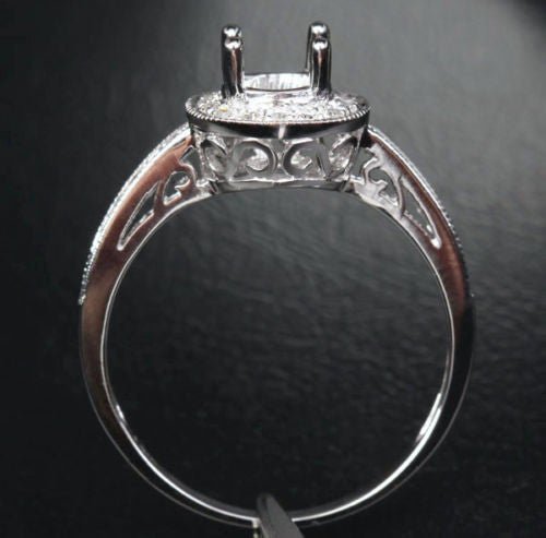 Diamond Engagement Semi Mount Ring 14k White gold Setting Round 5.5mm Milgrain - Lord of Gem Rings