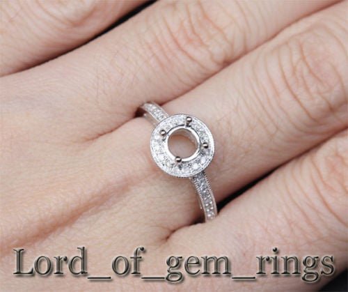 Diamond Engagement Semi Mount Ring 14k White gold Setting Round 5.5mm Milgrain - Lord of Gem Rings