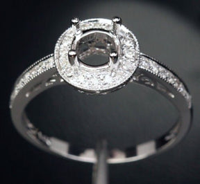 Diamond Engagement Semi Mount Ring 14k White gold Setting Round 5.5mm Milgrain - Lord of Gem Rings