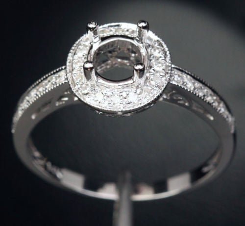 Diamond Engagement Semi Mount Ring 14k White gold Setting Round 5.5mm Milgrain - Lord of Gem Rings