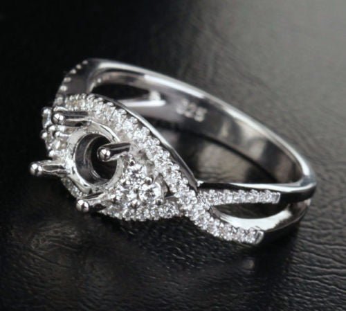 Diamond Engagement Semi Mount Ring 14K White Gold Setting Round 5mm - Lord of Gem Rings