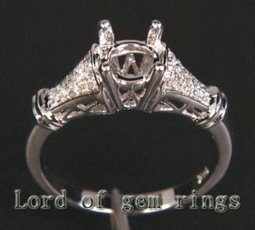 Diamond Engagement Semi Mount Ring 14K White Gold Setting Round 6-6.5mm - Lord of Gem Rings