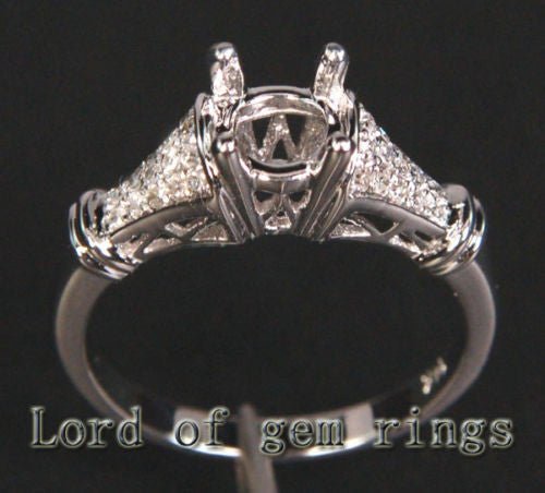 Diamond Engagement Semi Mount Ring 14K White Gold Setting Round 6-6.5mm - Lord of Gem Rings