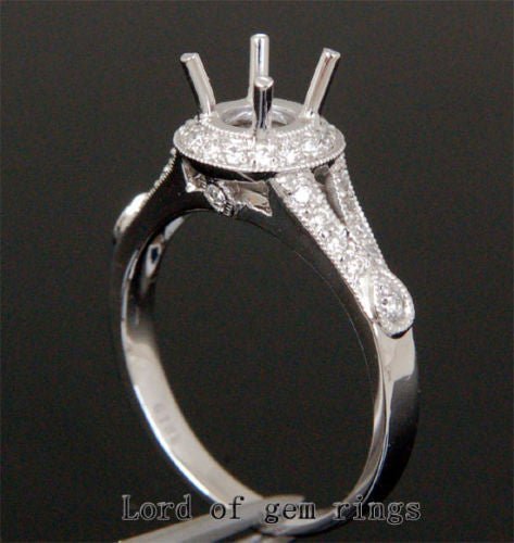 Diamond Engagement Semi Mount Ring 14K White Gold Setting Round 6-6.5mm - Lord of Gem Rings