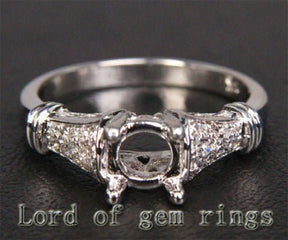 Diamond Engagement Semi Mount Ring 14K White Gold Setting Round 6-6.5mm - Lord of Gem Rings