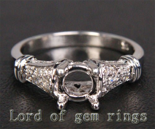 Diamond Engagement Semi Mount Ring 14K White Gold Setting Round 6-6.5mm - Lord of Gem Rings