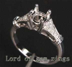 Diamond Engagement Semi Mount Ring 14K White Gold Setting Round 6-6.5mm - Lord of Gem Rings