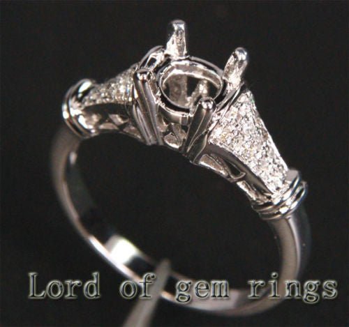 Diamond Engagement Semi Mount Ring 14K White Gold Setting Round 6-6.5mm