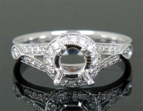 Diamond Engagement Semi Mount Ring 14K White Gold Setting Round 6-6.5mm - Lord of Gem Rings