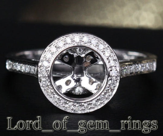Diamond Engagement Semi Mount Ring 14K White Gold Setting Round 6-6.5mm Bezel