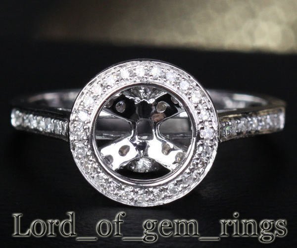 Diamond Engagement Semi Mount Ring 14K White Gold Setting Round 6-6.5mm Bezel - Lord of Gem Rings