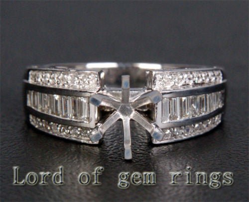 Diamond Engagement Semi Mount Ring 14k White Gold Setting Round 6-6.5mm Channel