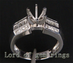 Diamond Engagement Semi Mount Ring 14K White Gold Setting Round 6-6.5mm - VS Baguette/Princess Diamonds - Lord of Gem Rings