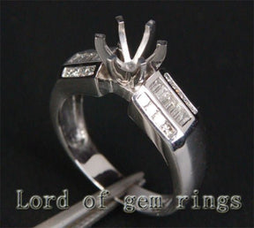 Diamond Engagement Semi Mount Ring 14K White Gold Setting Round 6-6.5mm - VS Baguette/Princess Diamonds - Lord of Gem Rings