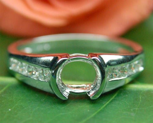 Diamond Engagement Semi Mount Ring 14K White Gold Setting Round 6.3-6.6mm Channel