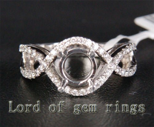 Diamond Engagement Semi Mount Ring 14K White Gold Setting Round 6.4-6.6mm