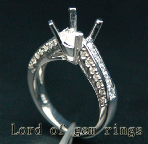 Diamond Engagement Semi Mount Ring 14K White Gold Setting Round 6.5-7.5mm