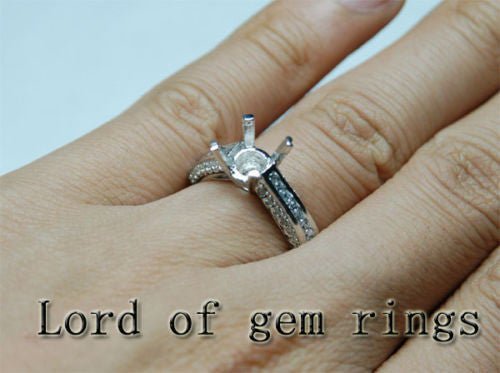 Diamond Engagement Semi Mount Ring 14K White Gold Setting Round 6.5-7.5mm - Lord of Gem Rings