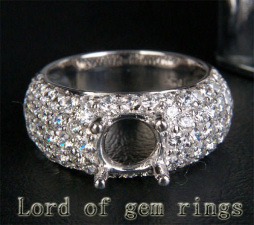 Diamond Engagement Semi Mount Ring 14K White Gold Setting Round 6.5mm - Lord of Gem Rings