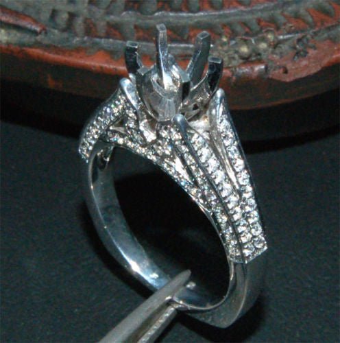 Diamond Engagement Semi Mount Ring 14K White Gold Setting Round 6.5mm - Lord of Gem Rings