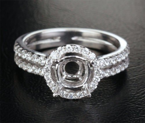 Diamond Engagement Semi Mount Ring 14K White Gold Setting Round 6.5mm