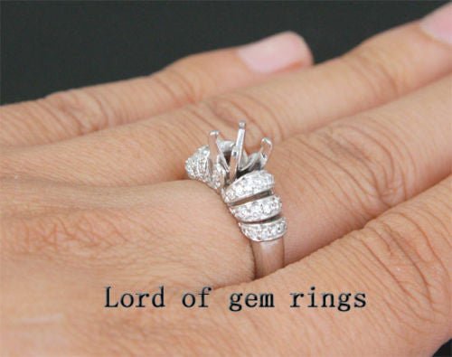 Diamond Engagement Semi Mount Ring 14K White Gold Setting Round 6.5mm - Lord of Gem Rings