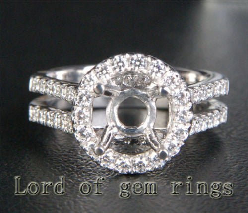 Diamond Engagement Semi Mount Ring 14K White Gold Setting Round 6.5mm - Lord of Gem Rings