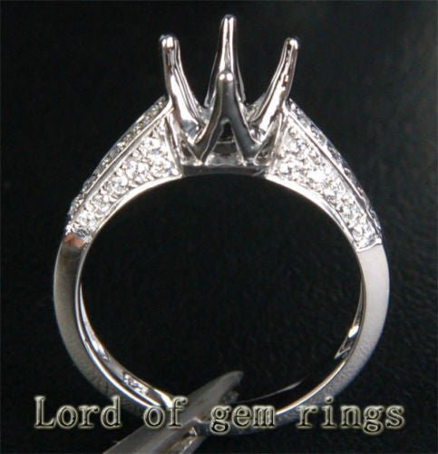 Diamond Engagement Semi Mount Ring 14K White Gold Setting Round 6.5mm - Lord of Gem Rings