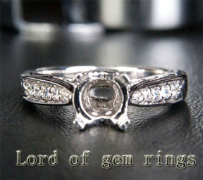 Diamond Engagement Semi Mount Ring 14K White Gold Setting Round 6.5mm - Lord of Gem Rings