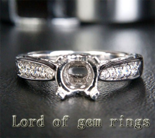Diamond Engagement Semi Mount Ring 14K White Gold Setting Round  6.5mm