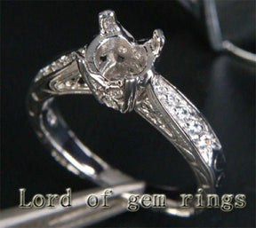 Diamond Engagement Semi Mount Ring 14K White Gold Setting Round 6.5mm - Lord of Gem Rings