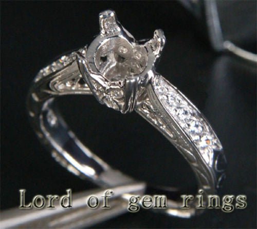 Diamond Engagement Semi Mount Ring 14K White Gold Setting Round 6.5mm - Lord of Gem Rings