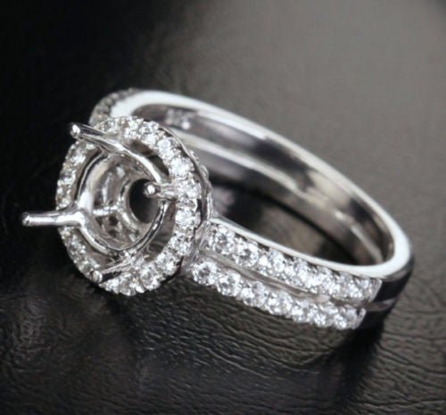 Diamond Engagement Semi Mount Ring 14K White Gold Setting Round 6.5mm - Lord of Gem Rings