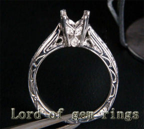 Diamond Engagement Semi Mount Ring 14K White Gold Setting Round 6.5mm - Lord of Gem Rings