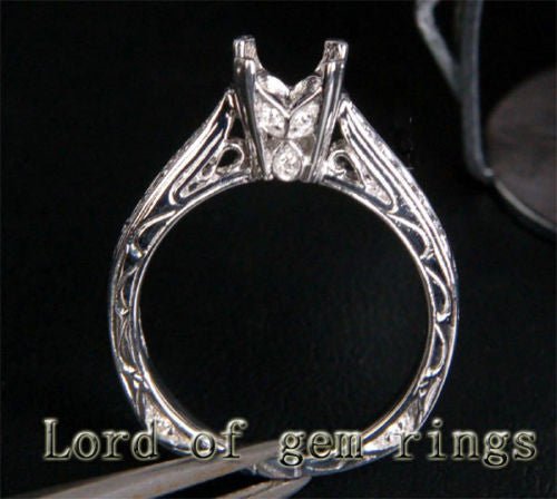 Diamond Engagement Semi Mount Ring 14K White Gold Setting Round 6.5mm - Lord of Gem Rings