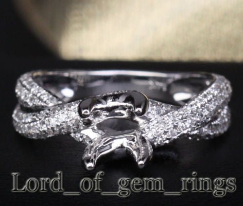 Diamond Engagement Semi Mount Ring 14K White Gold Setting Round 6.5mm