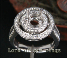 Diamond Engagement Semi Mount Ring 14K White Gold Setting Round 6.5mm - Lord of Gem Rings