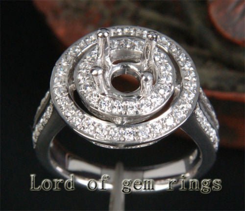 Diamond Engagement Semi Mount Ring 14K White Gold Setting Round 6.5mm - Lord of Gem Rings