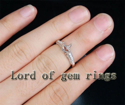 Diamond Engagement Semi Mount Ring 14K White Gold Setting Round 6.5mm - Lord of Gem Rings