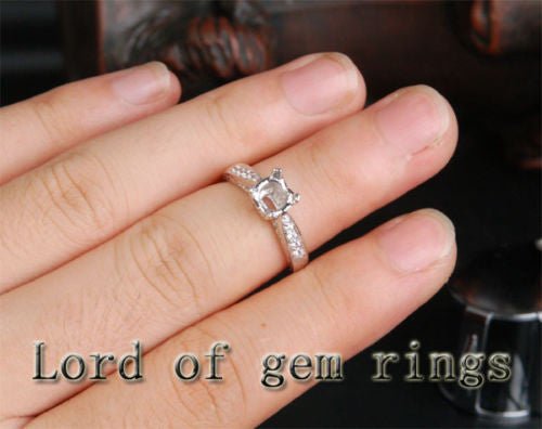 Diamond Engagement Semi Mount Ring 14K White Gold Setting Round 6.5mm - Lord of Gem Rings