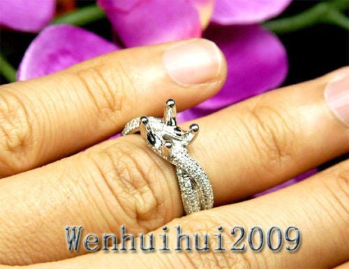 Diamond Engagement Semi Mount Ring 14K White Gold Setting Round 6.5mm - Lord of Gem Rings