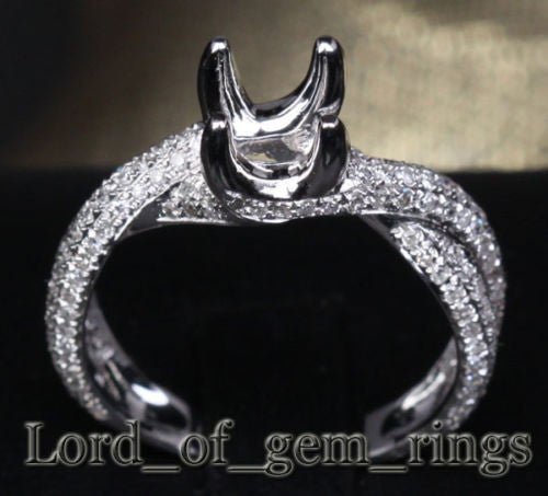 Diamond Engagement Semi Mount Ring 14K White Gold Setting Round 6.5mm - Lord of Gem Rings
